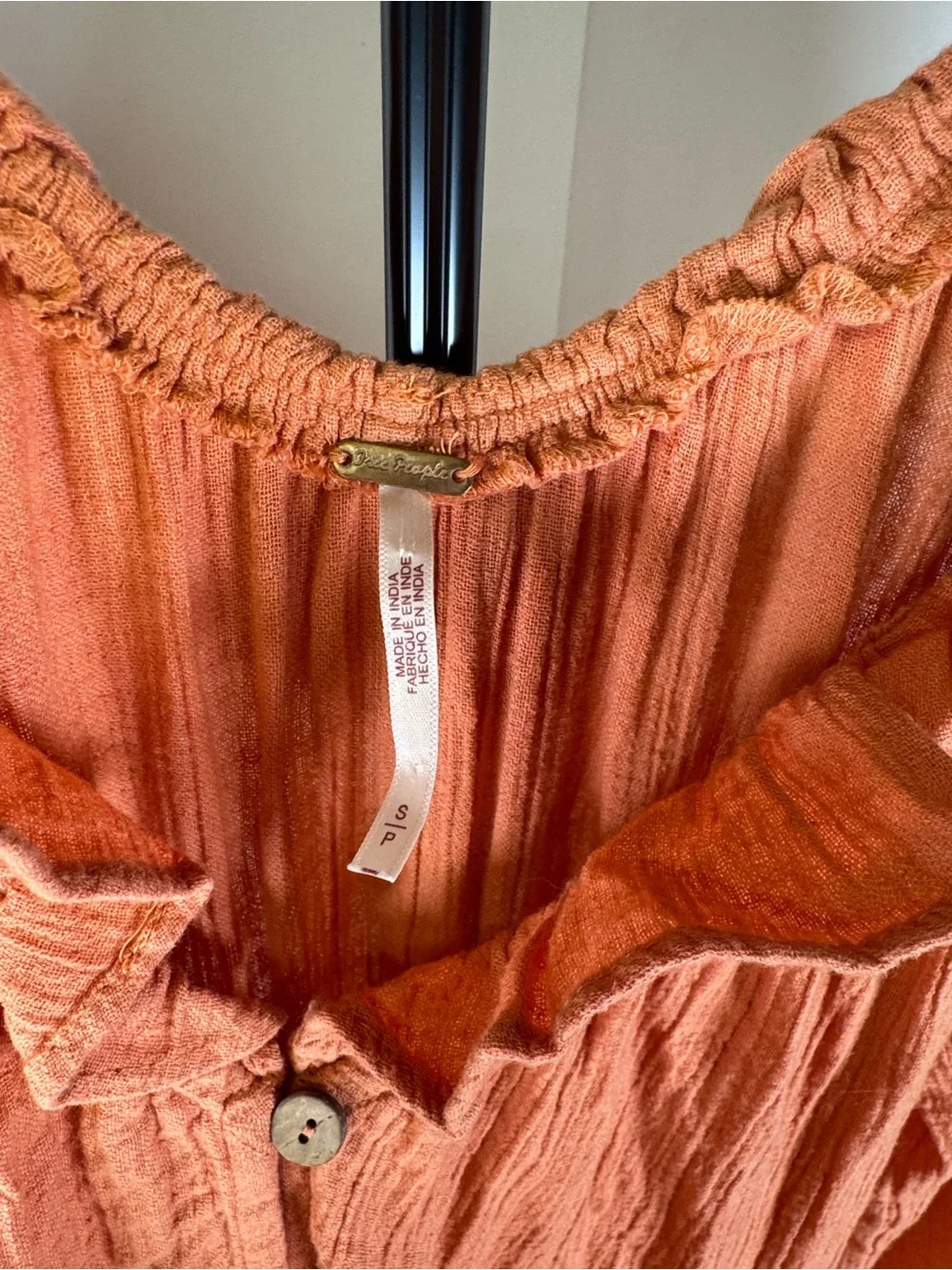 Free People Oh So Romantic Maxi Dress Coral Ruffle Button Front Boho Size S